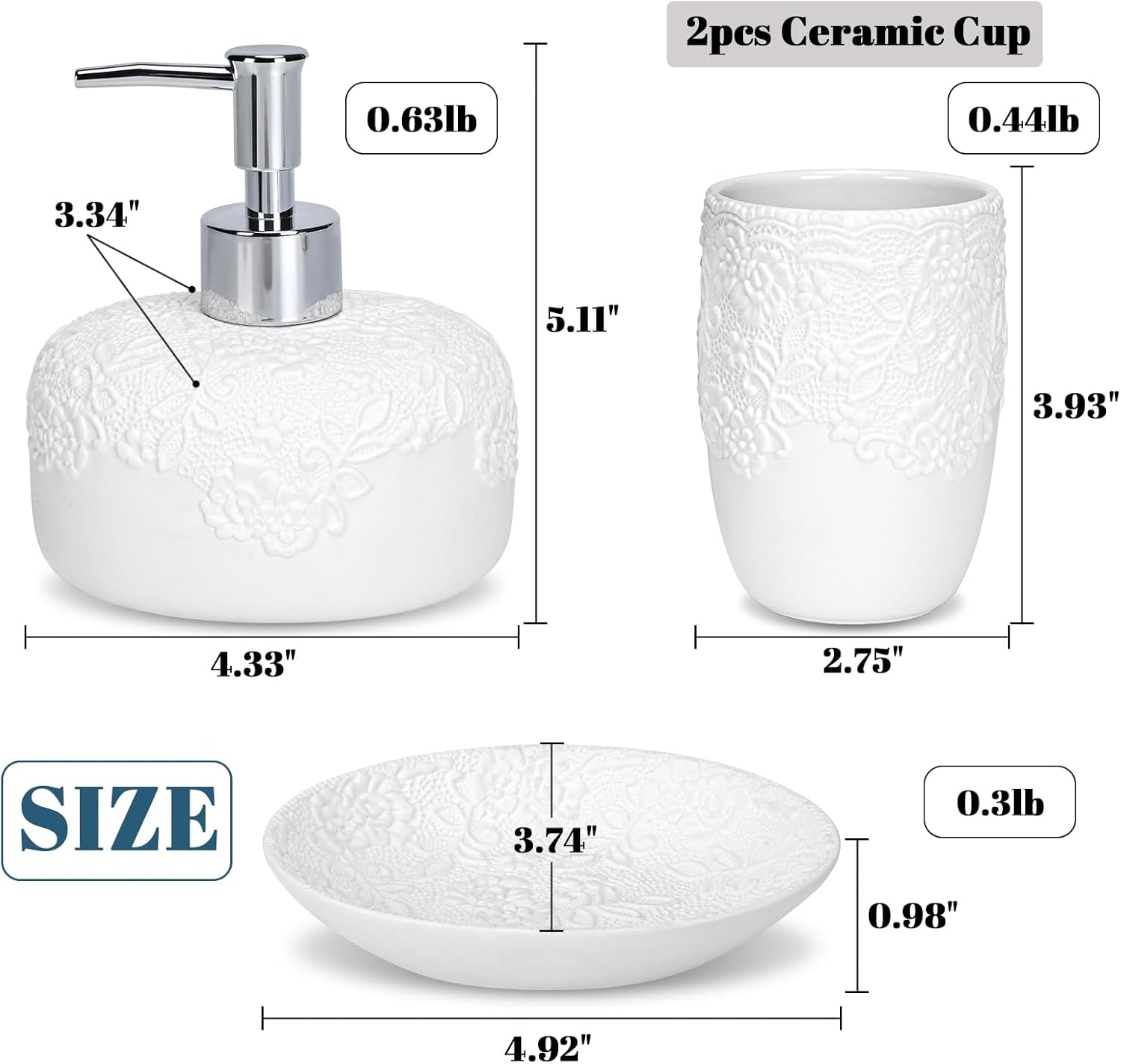 Elegant ceramic white bathroom accessory set for a modern touch