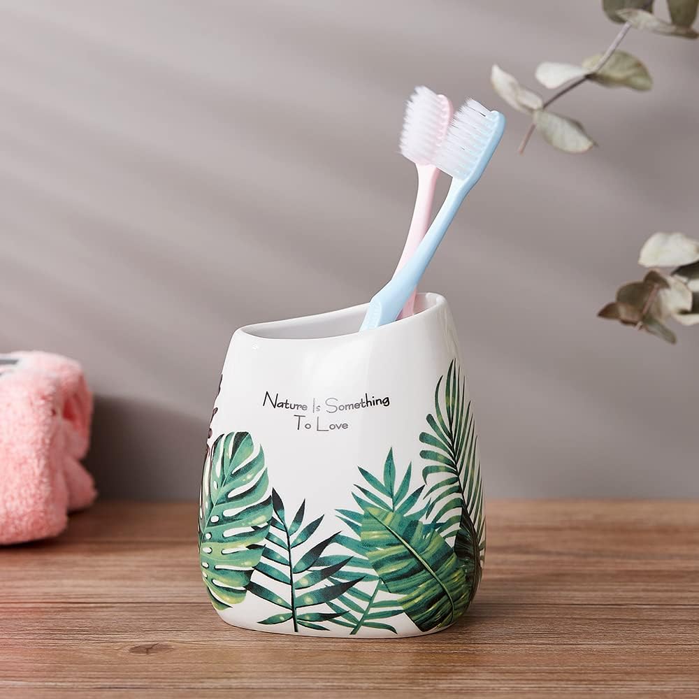 Elegant Bath Accessory Set Tropical Leaves Design