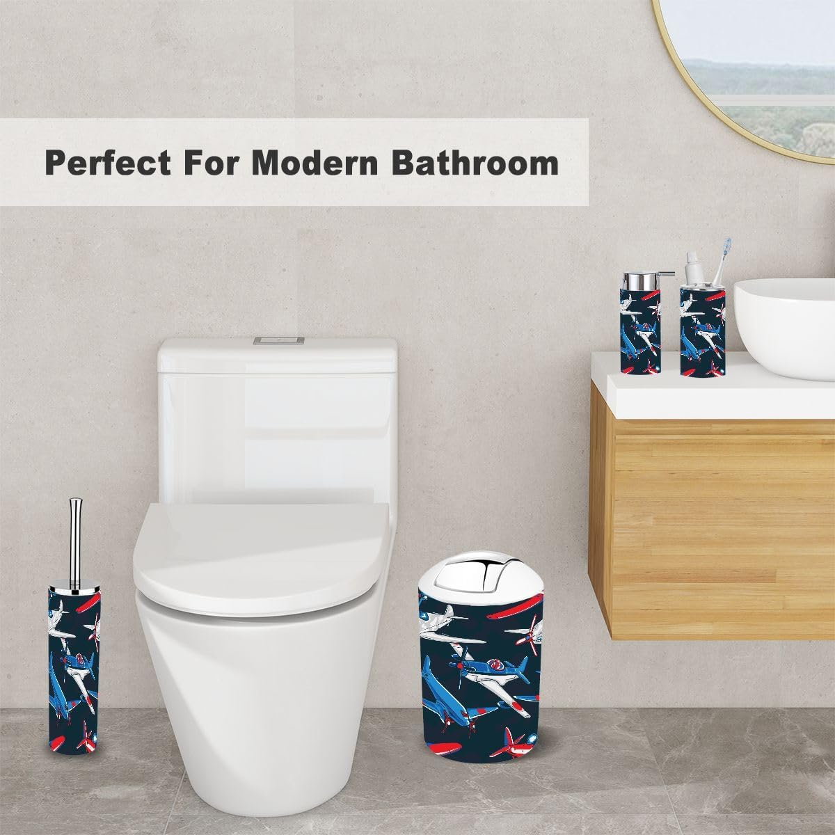 Retro Airplane 6-Piece Bathroom Accessory Set