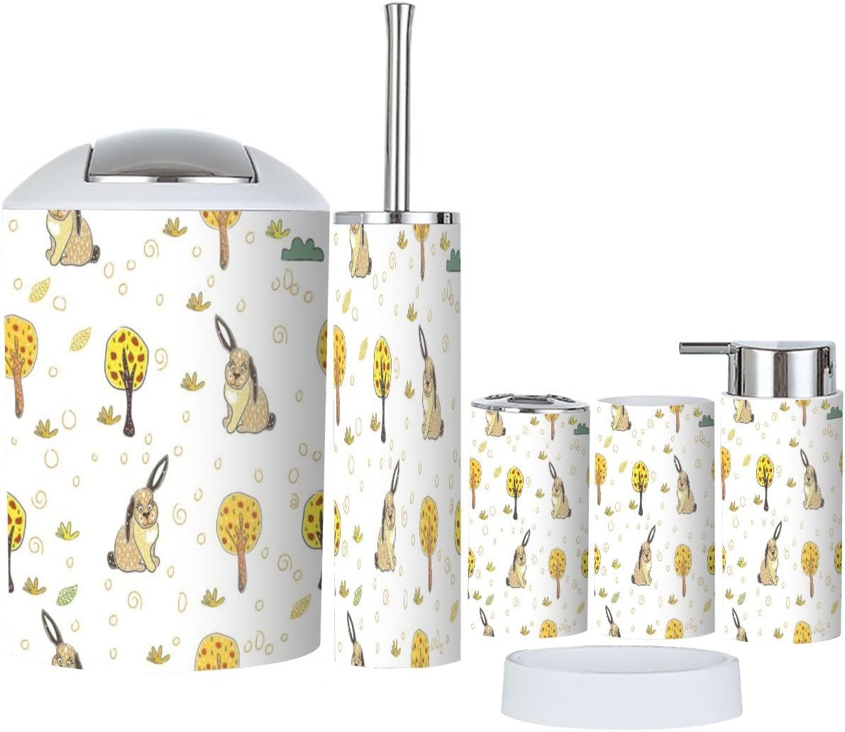 XNGJEMVWXO 6-Piece Cartoon Bunny Bathroom Accessories Set