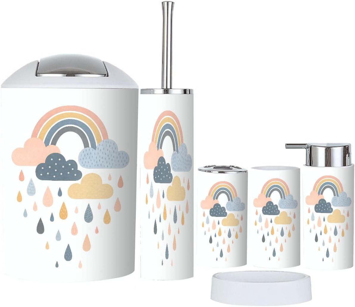 Cute Sky Clouds Bathroom Accessory Set 6 Piece