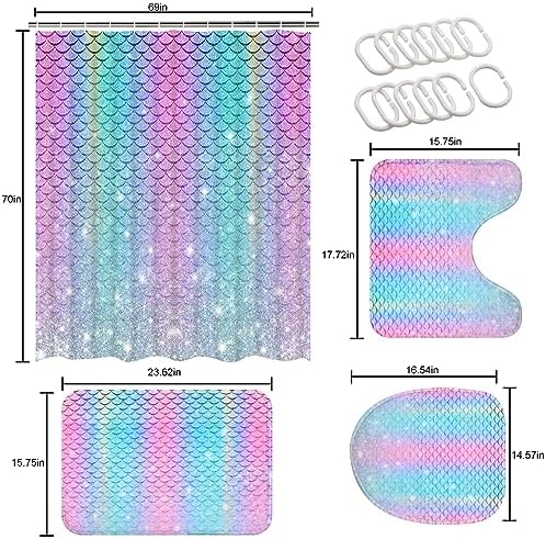 Alishomtll 4-Piece Mermaid Rainbow Kids Bathroom Set with Glitter