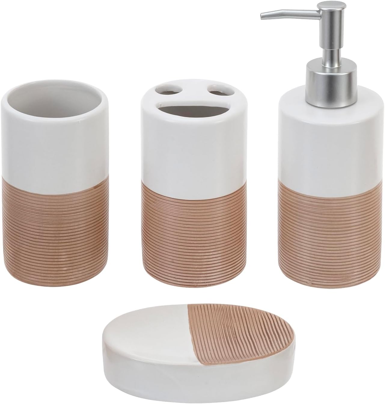 MyGift Deluxe 4-Piece Dual-Tone White Bath Set