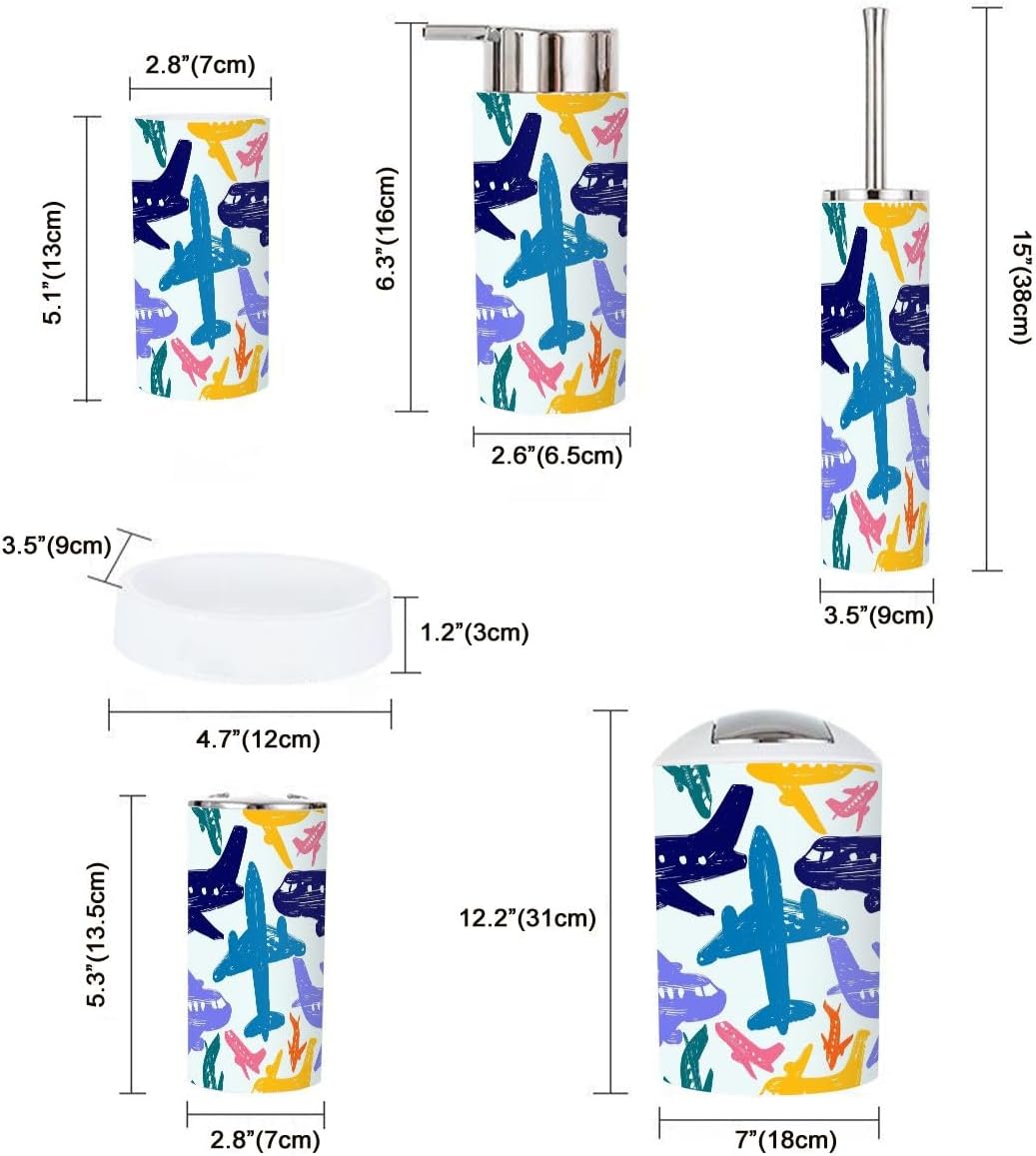 6 Piece Kids Bathroom Accessory Set with Airplane Pattern