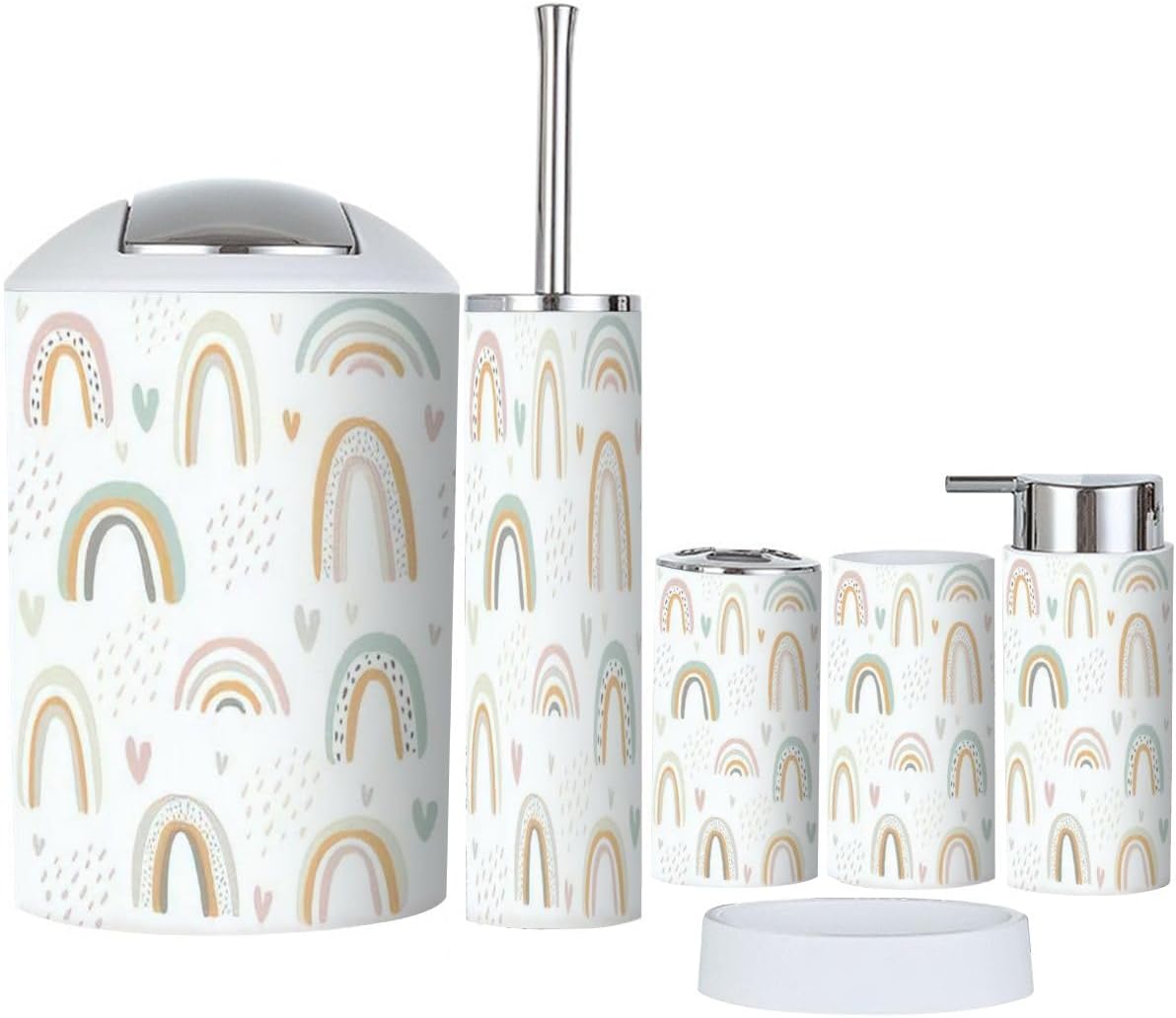 Rainbow Heart Bathroom Accessory Set 6 Piece