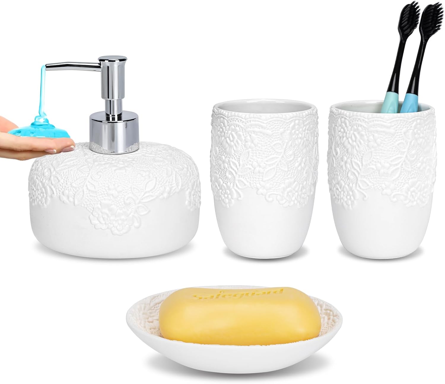 Elegant ceramic white bathroom accessory set for a modern touch