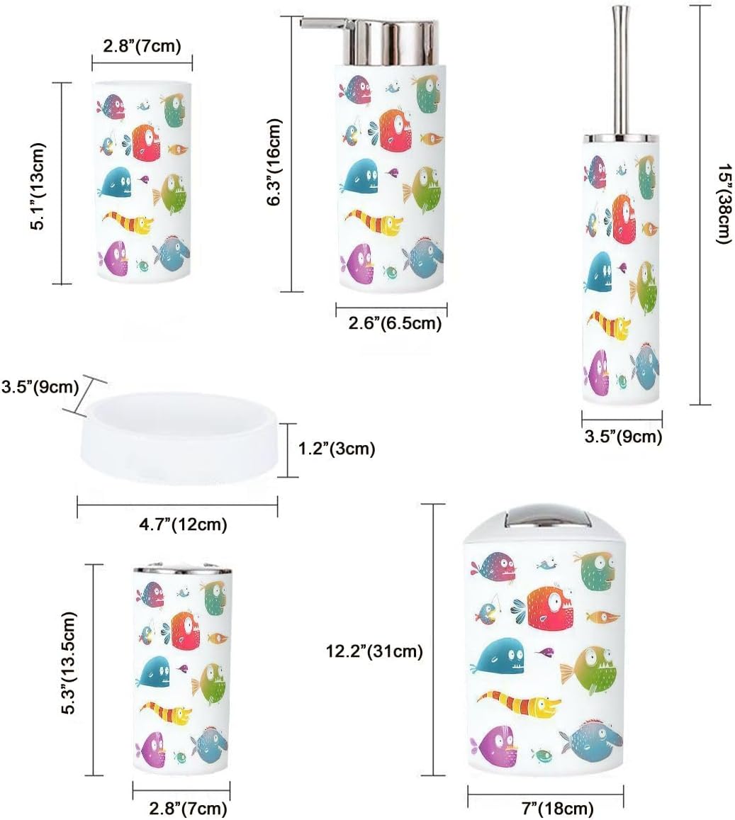 Perfect 6-Piece Kids Bathroom Set with Cartoon Fish Design