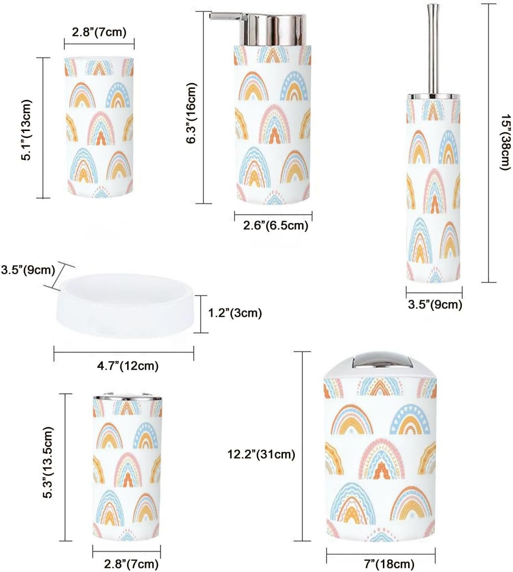 6 Piece Bathroom Decor Set Rustic Rainbow Accessories