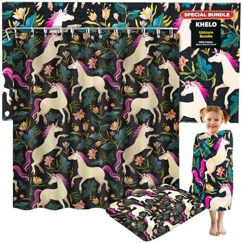 Khelo Kids Unforgettable Unicorn Beach Towel Shower Curtain Set