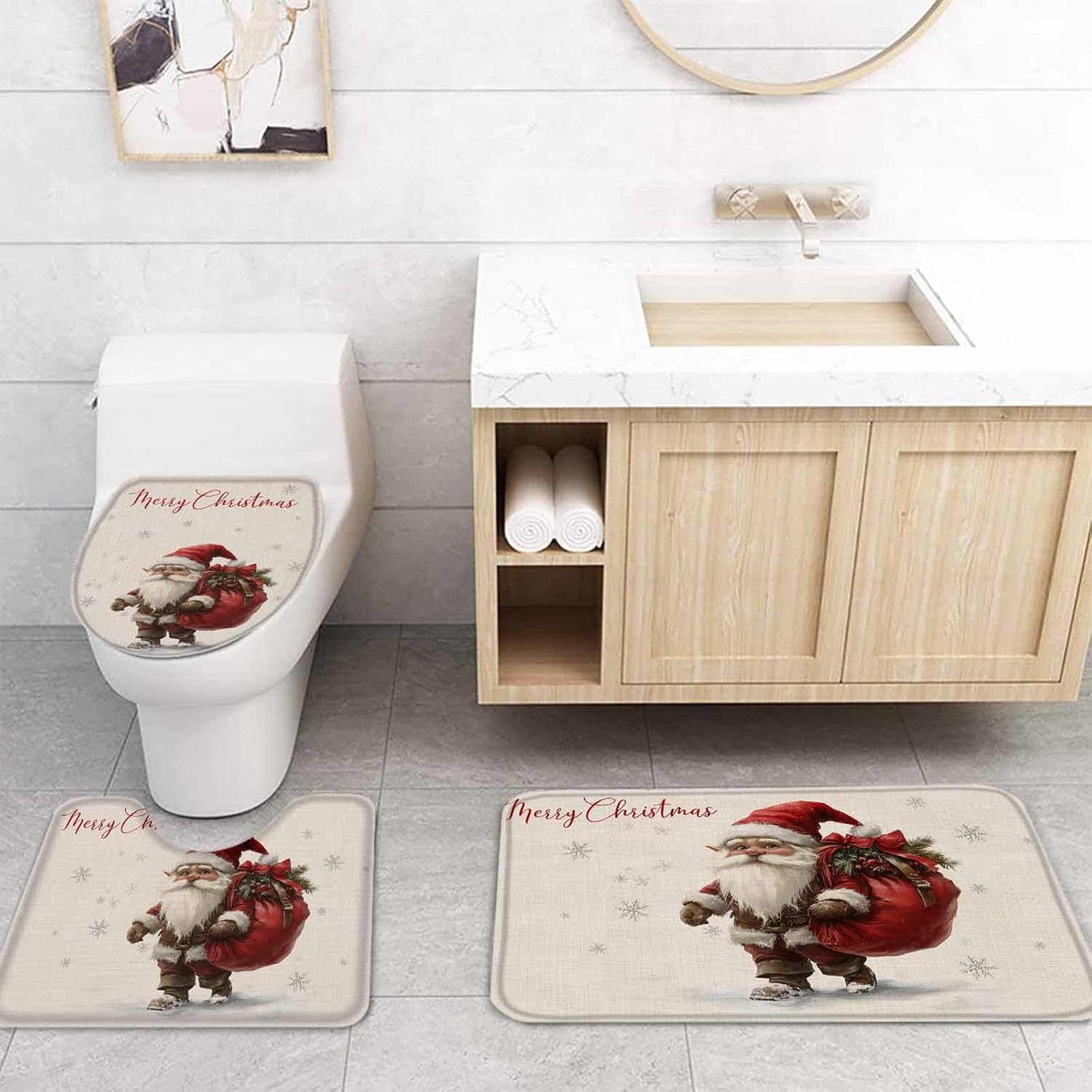 4-Piece Christmas Bathroom Set Retro Santa Accessories