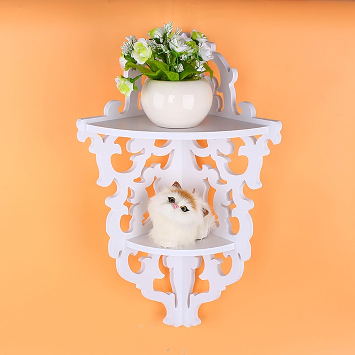 White Carved Corner Storage Rack