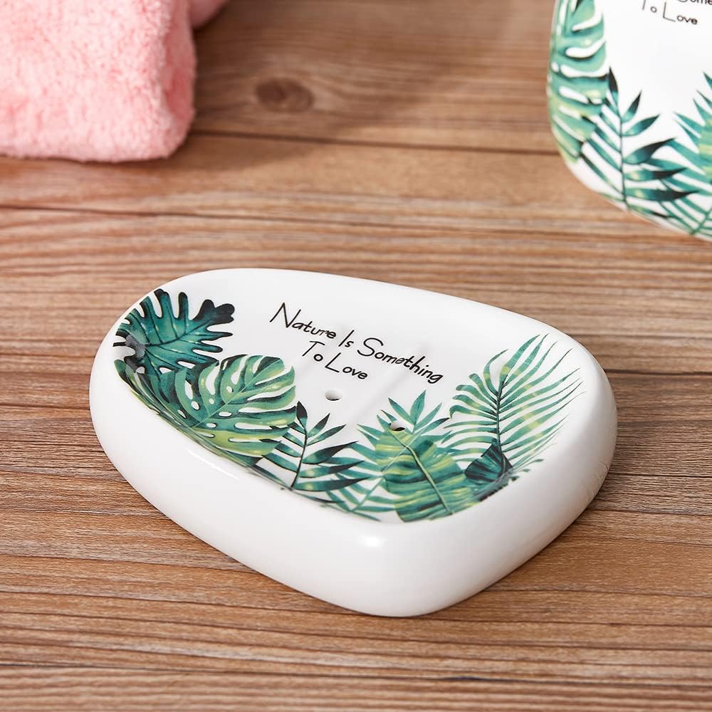 Elegant Bath Accessory Set Tropical Leaves Design