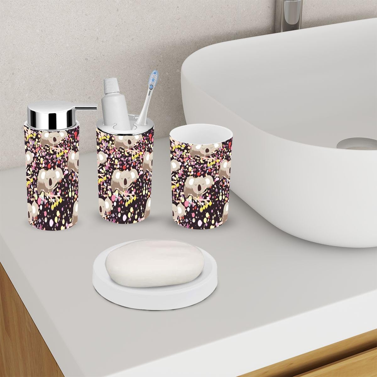 6 Piece Bathroom Accessory Set with Funny Animal Design