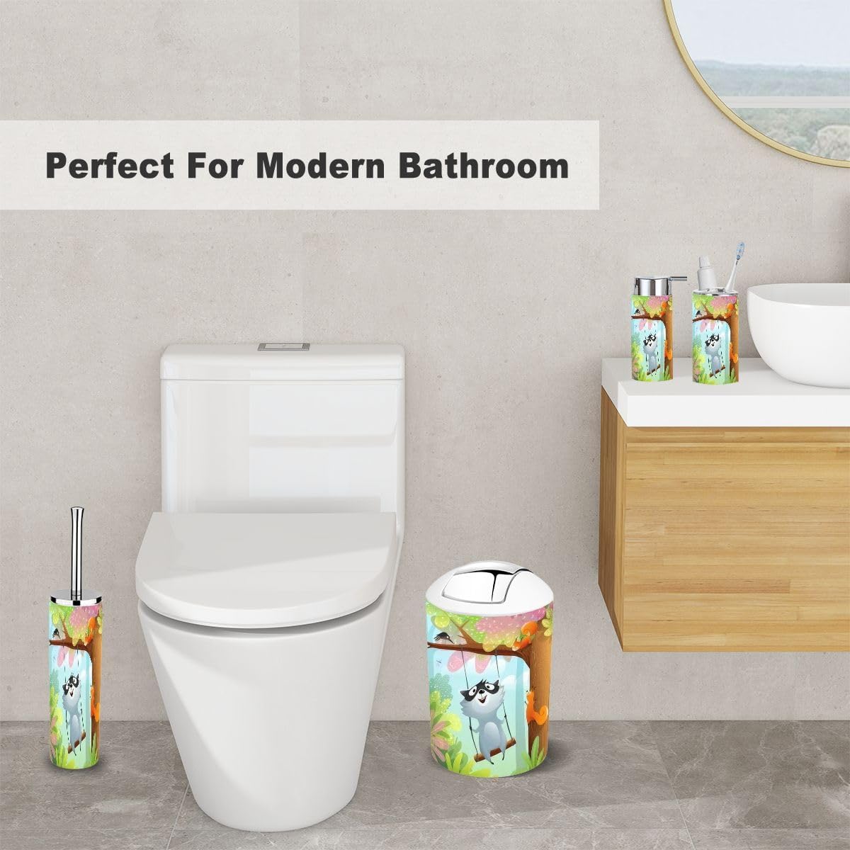 Hilarious Bathroom Set 6-Piece Raccoon Squirrel design