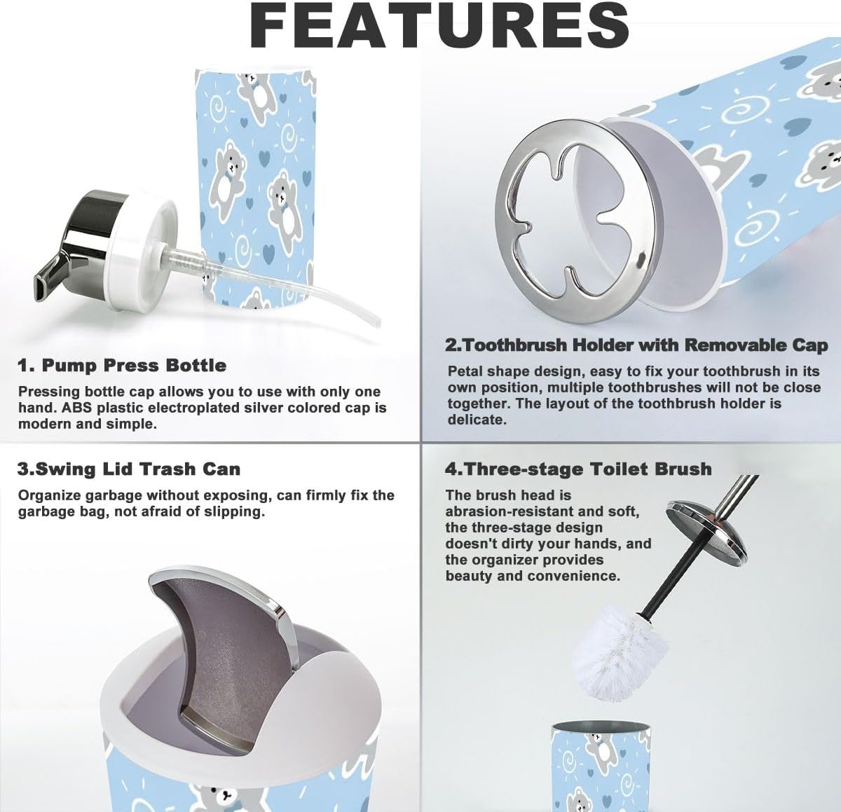Bathroom Teddy Bear Heart Organizing Set