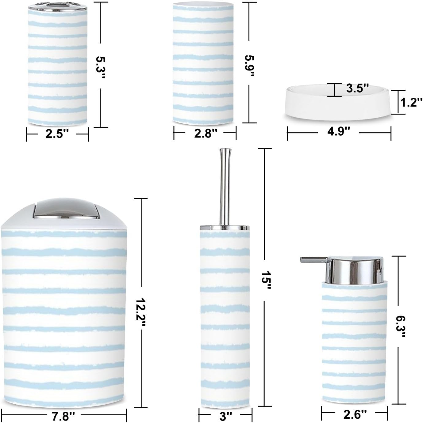 6-Piece Summer Blue Stripes Bathroom Set