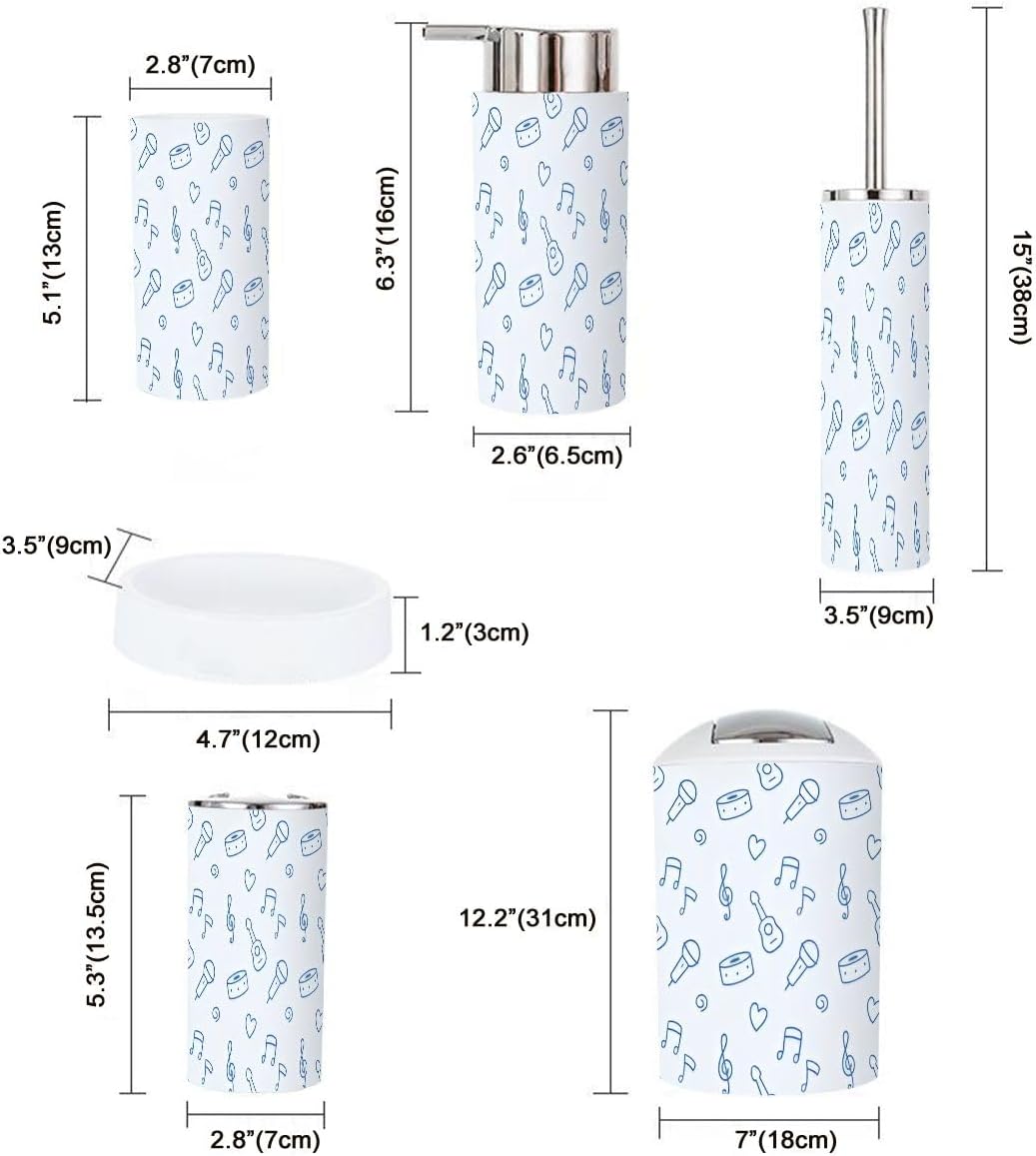 Bathroom Accessory Set 6 Piece Music Seamless Pattern