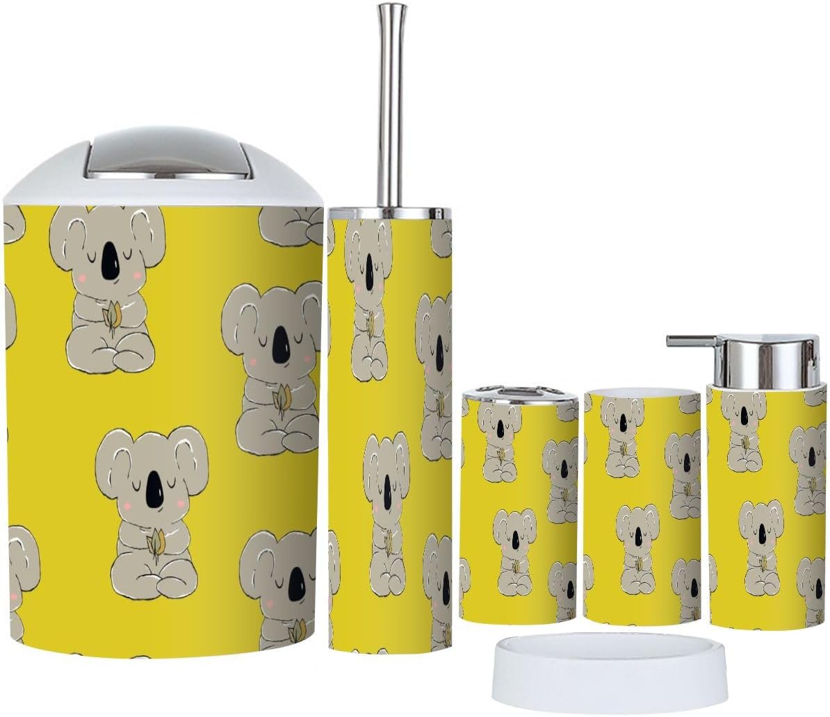 Stylish 6-Piece Bathroom Accessory Set with Koala Cute Design