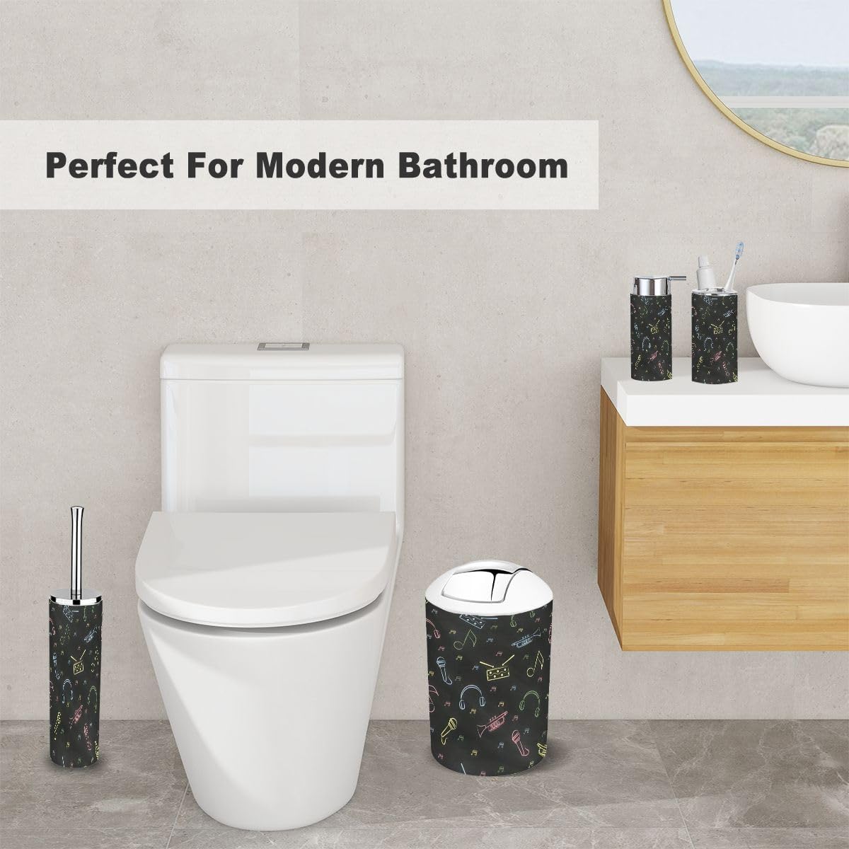 6 Piece Bathroom Set Black Chalkboard Holders