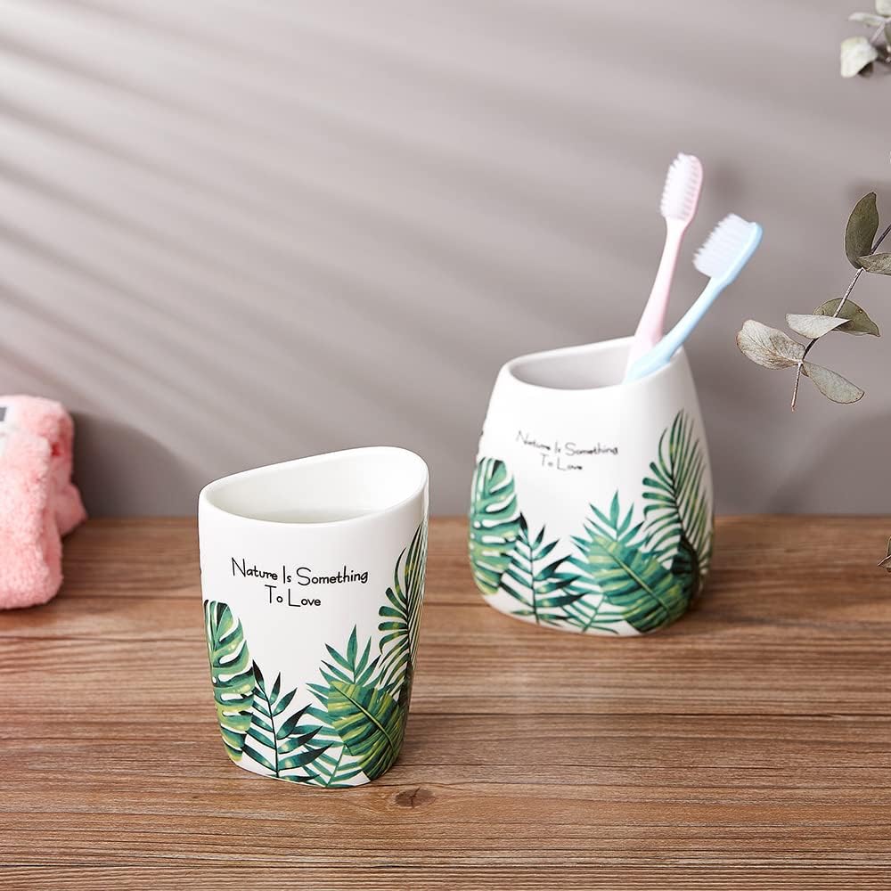 Elegant Bath Accessory Set Tropical Leaves Design