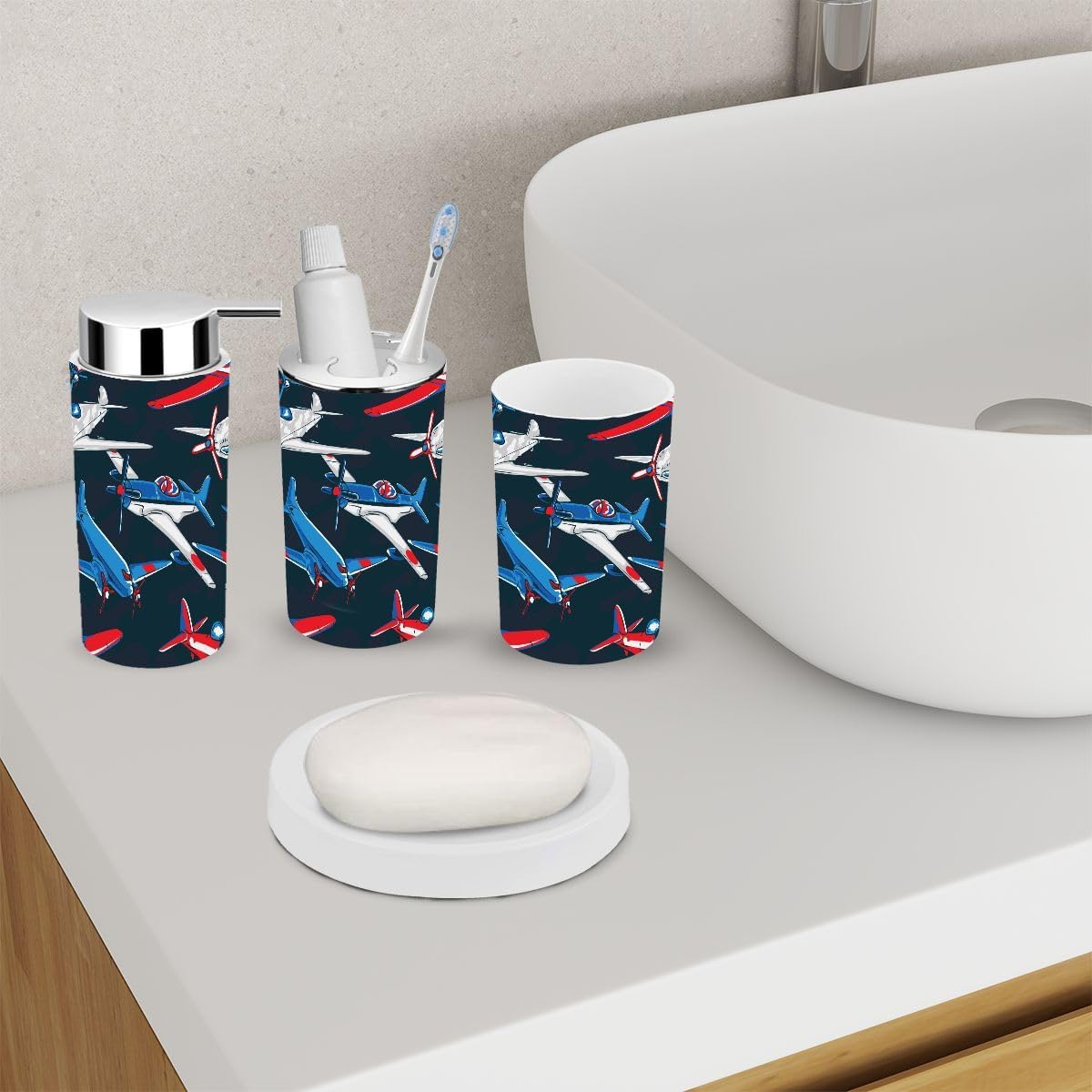 Retro Airplane 6-Piece Bathroom Accessory Set