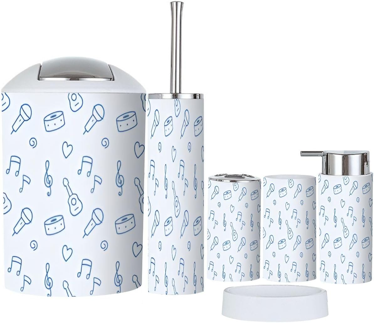 Bathroom Accessory Set 6 Piece Music Seamless Pattern
