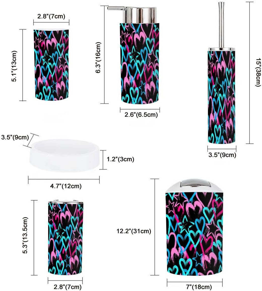 Bathroom Accessory Set by XNGJEMVWXO - 6 Piece Bright Hearts Stars Design