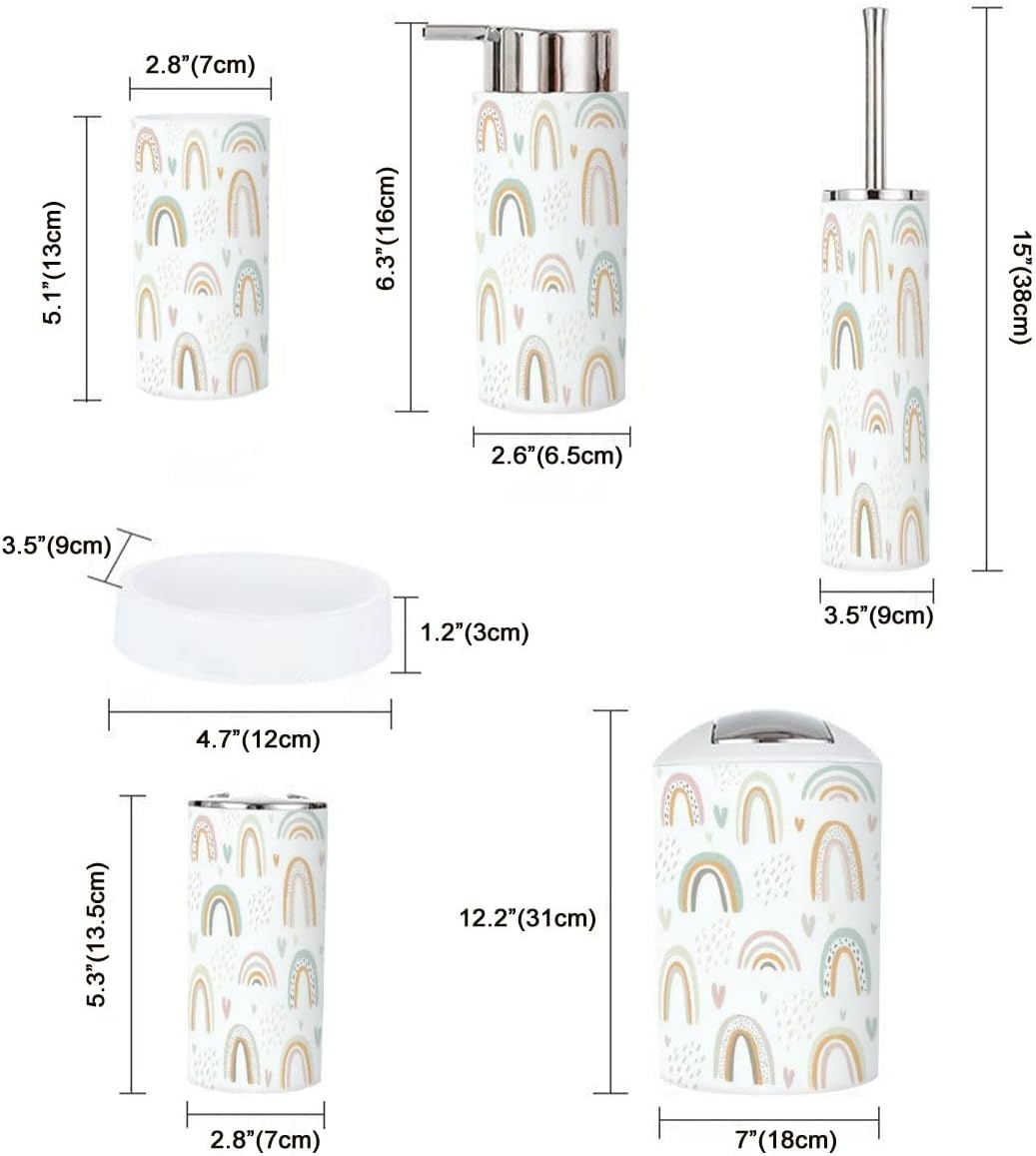 Rainbow Heart Bathroom Accessory Set 6 Piece