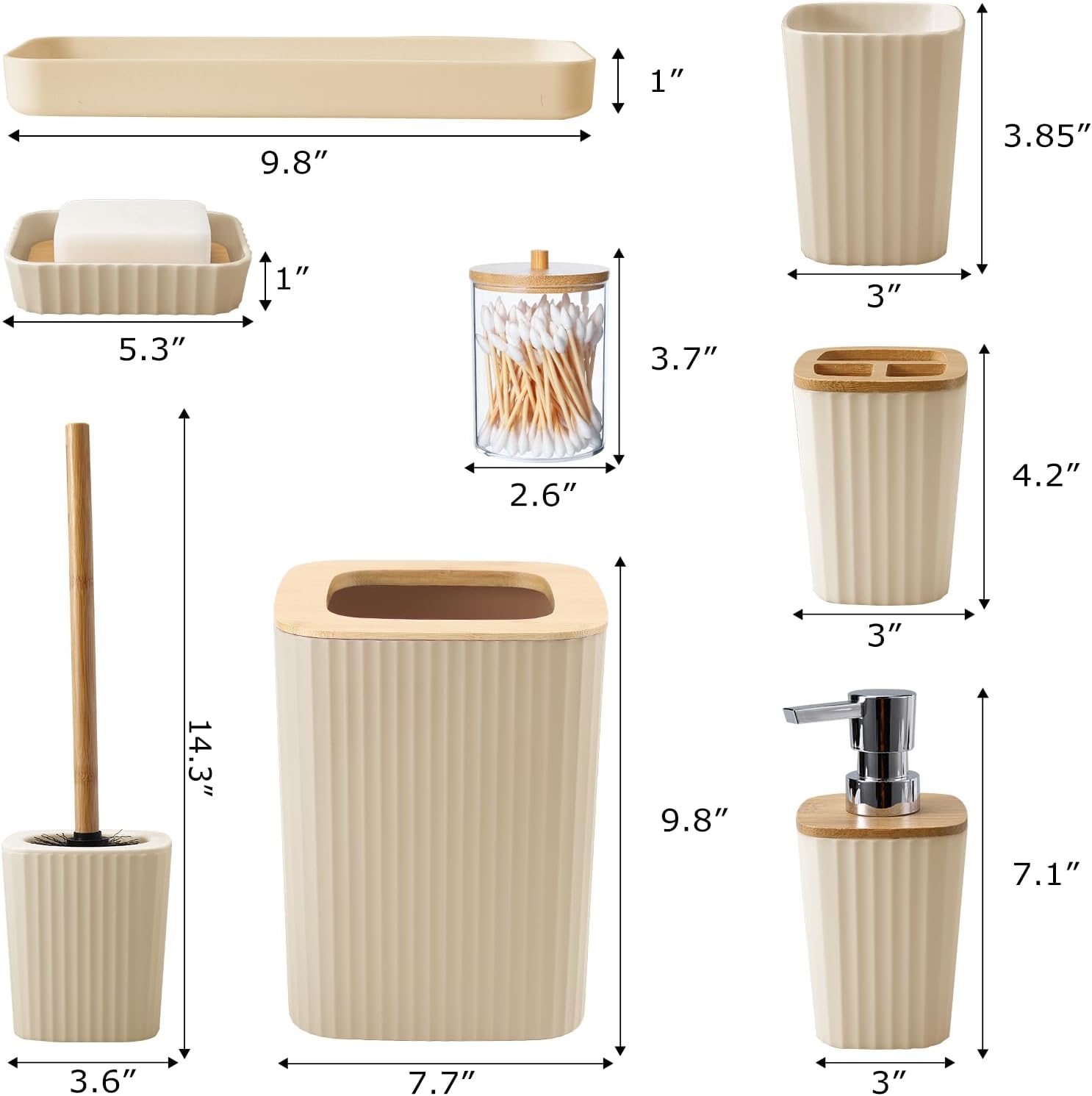 Beige Bathroom Accessories Sets Complete 9-Piece System