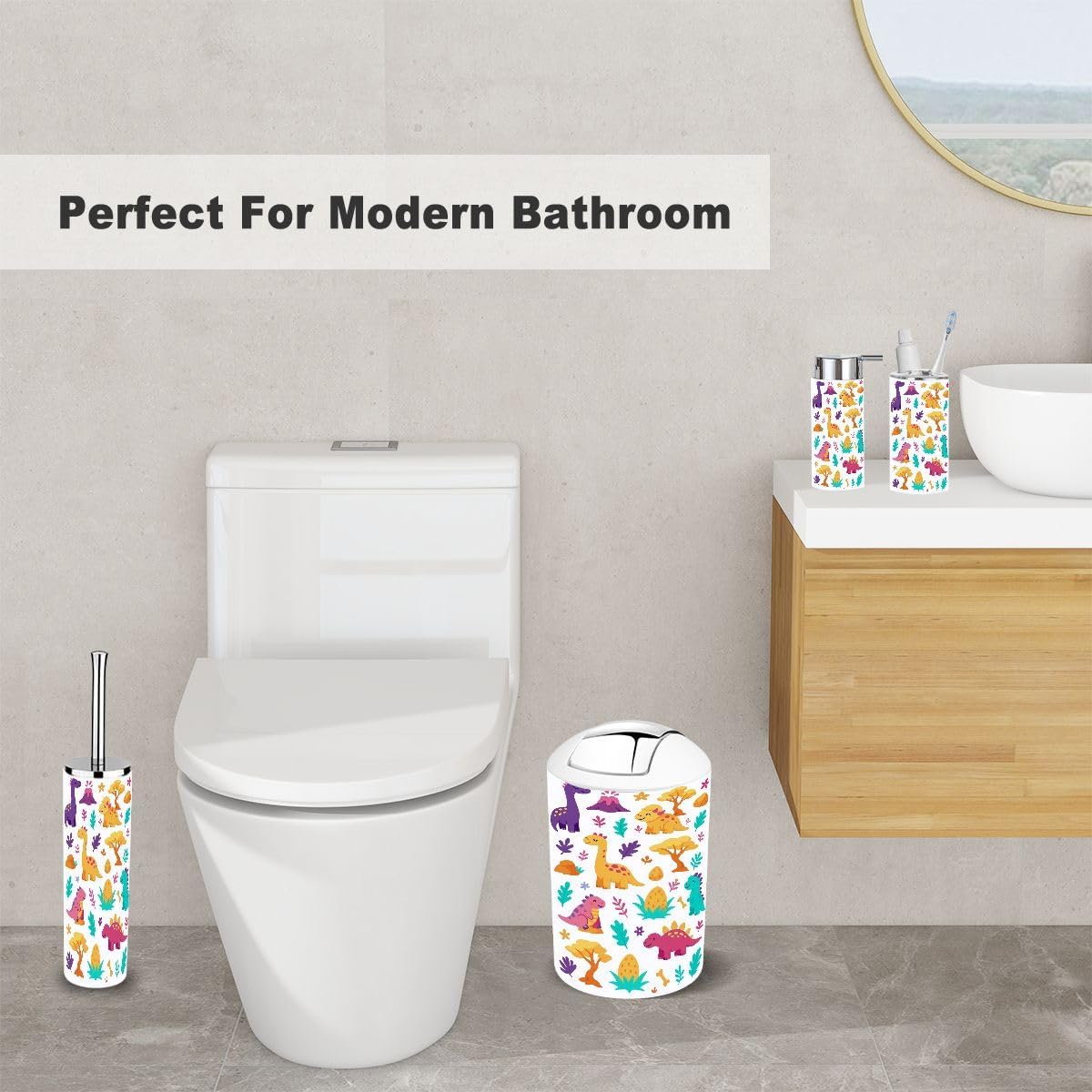 Cute Dinosaurs Trees Bathroom Accessory Set