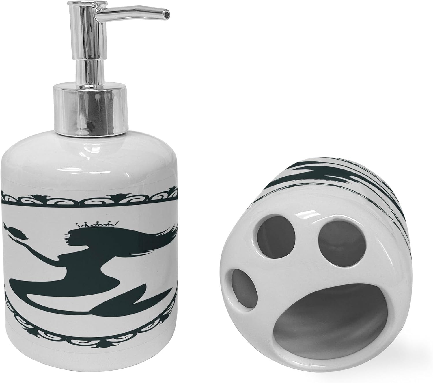 Ambesonne Mermaid Soap Dispenser Toothbrush Holder Set