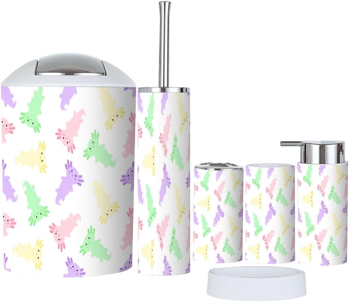 6 Piece Cute Cartoon Axolotl Bathroom Accessories Set