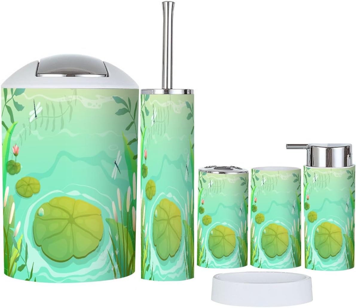Bathroom Accessories Set 6 Pcs with Pond Scenery