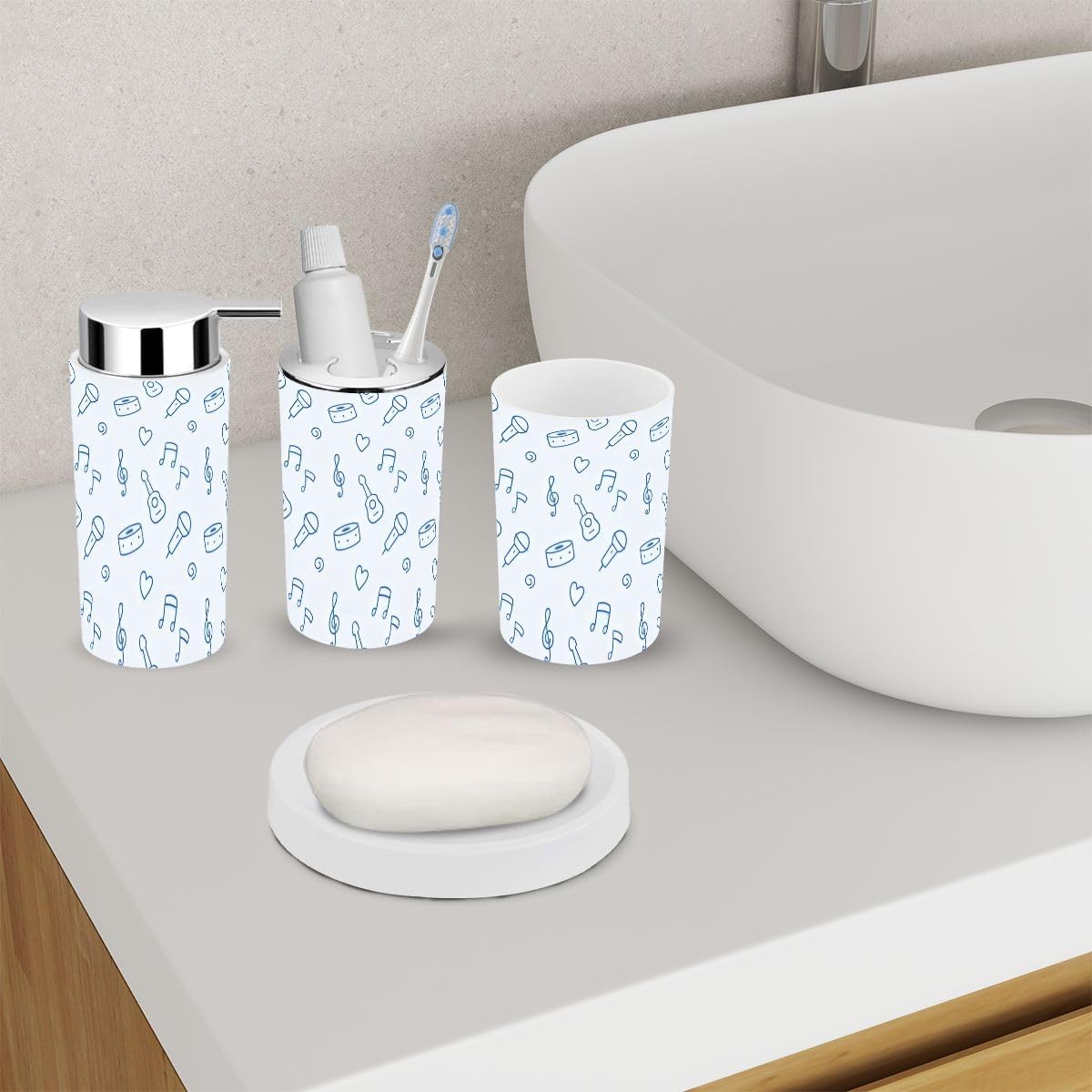 Bathroom Accessory Set 6 Piece Music Seamless Pattern
