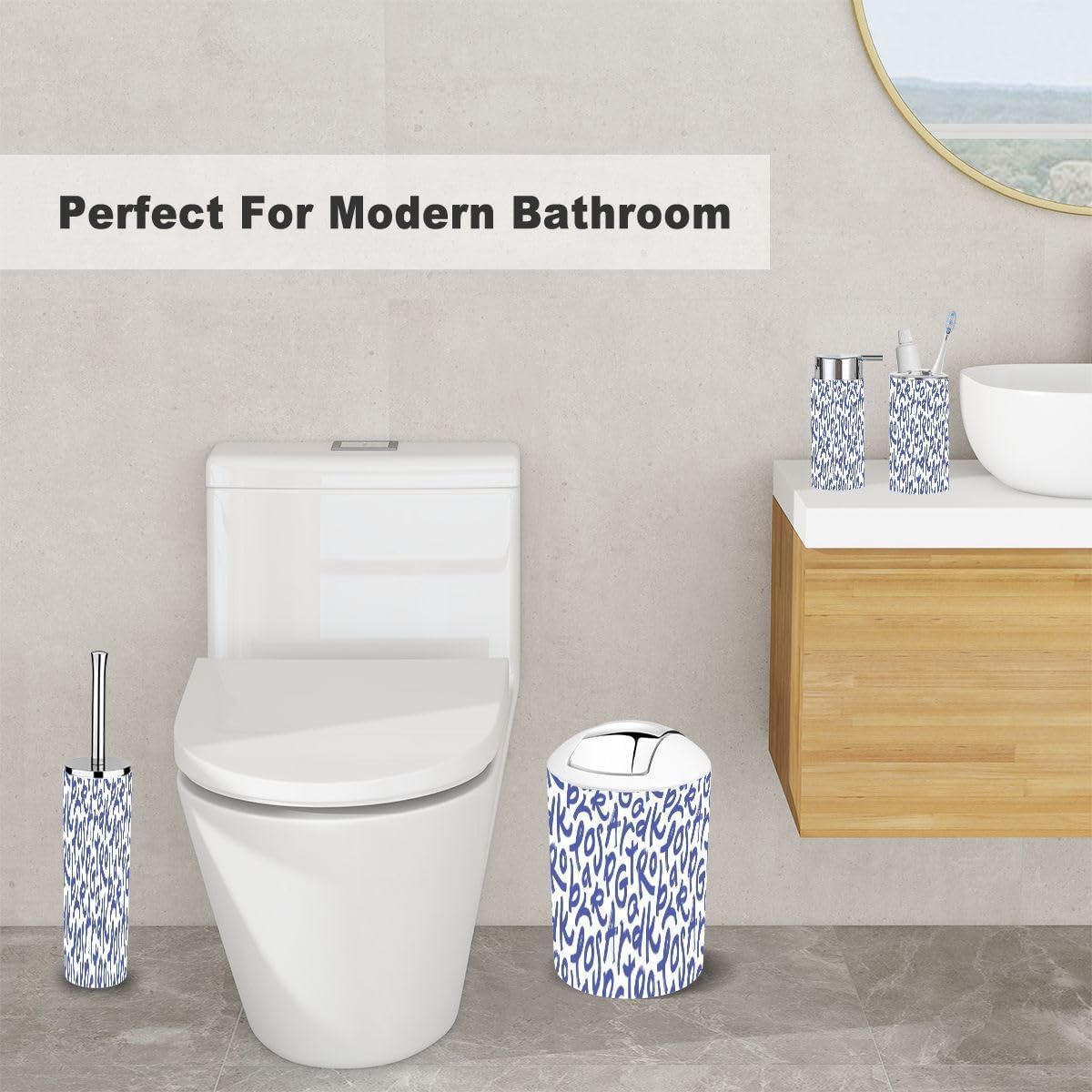 6 Piece Bathroom Accessory Set with Playful Alphabet Design