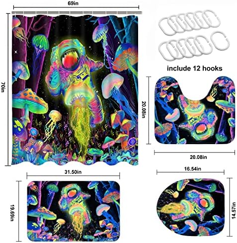 Alishomtll Blacklight Astronaut Kids Shower Curtain Set with Rugs