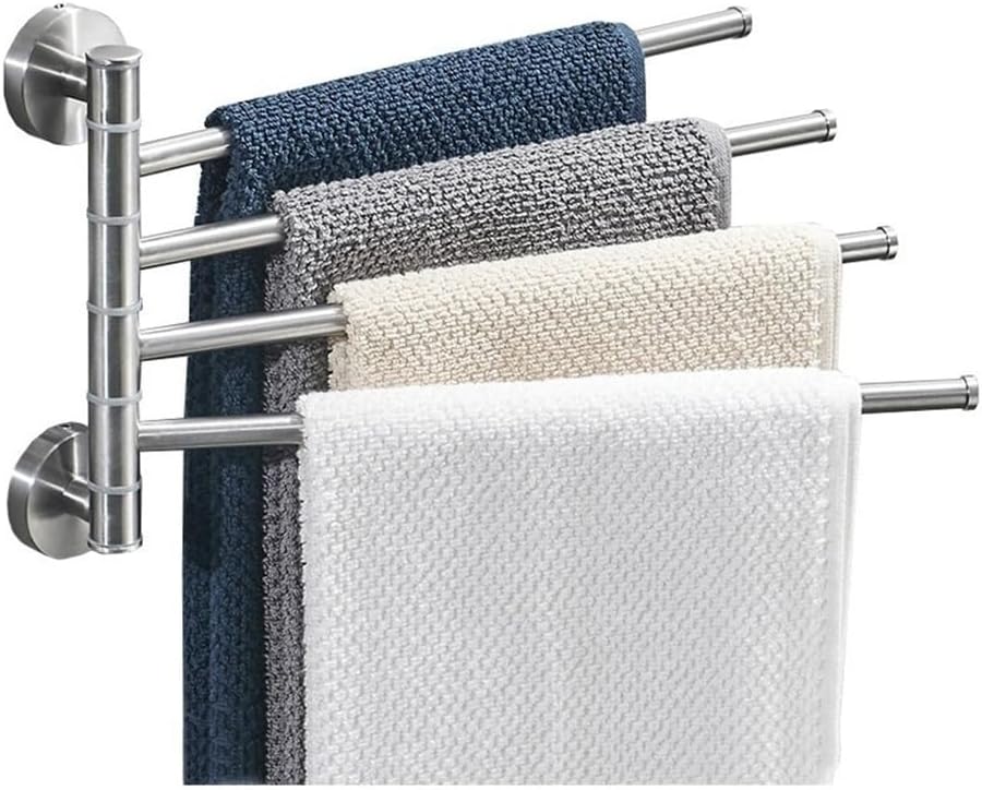 Sturdy Space-Saving Bathroom Towel Rack with 4 Towel Rods and Swivel Arms