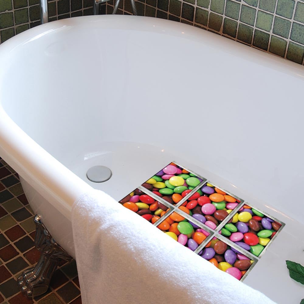 Non-slip bathtub stickers 59x59 inch 6pc anti-adhere rainbow designs