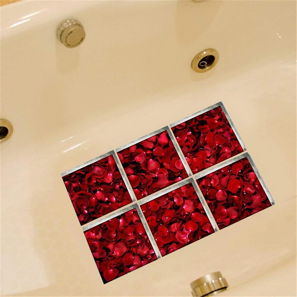 Elegant Non-Slip Bathtub Stickers for Adults Red Rose Petal Design