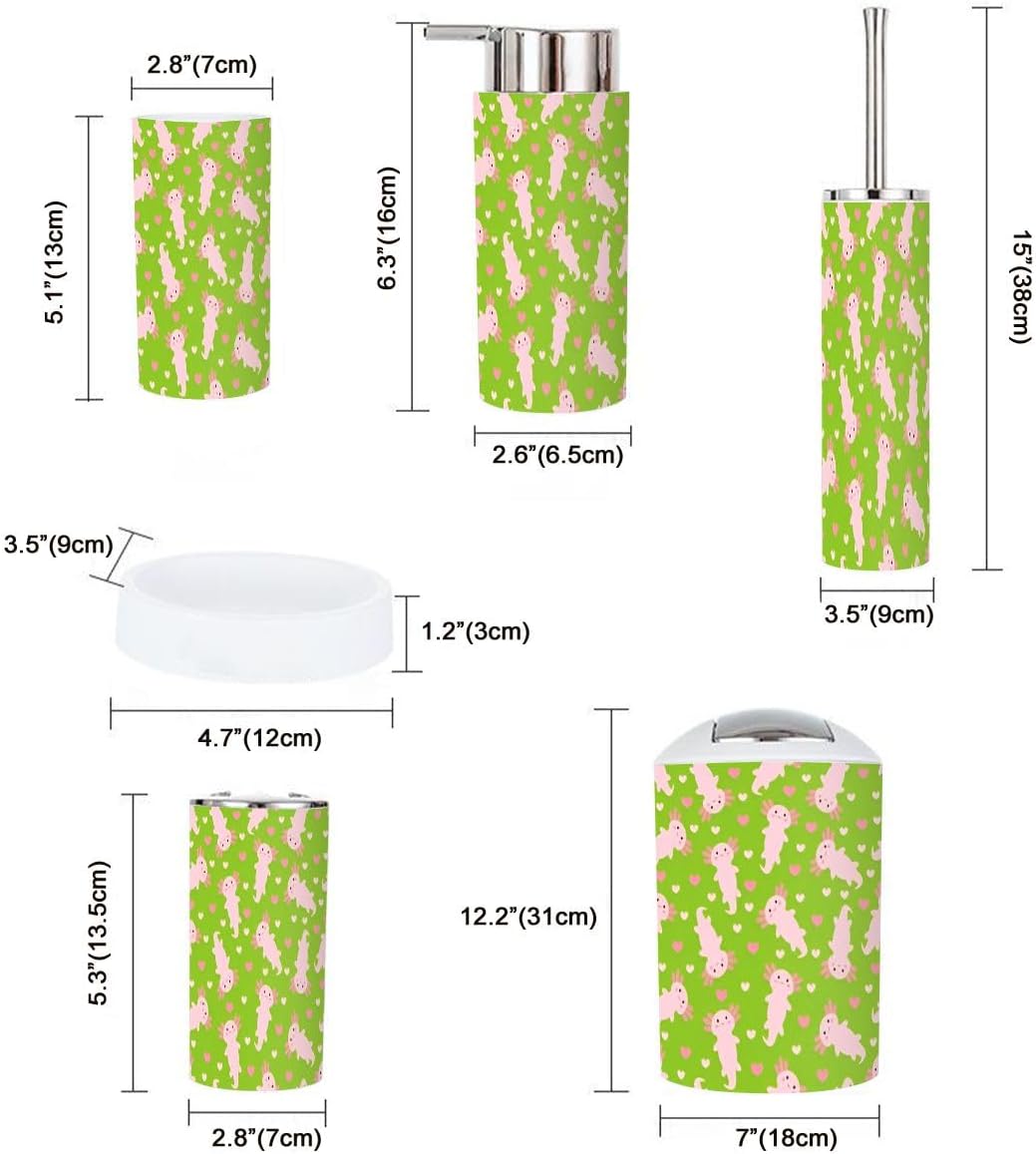 6 Piece Cute Cartoon Axolotl Bathroom Accessory Set