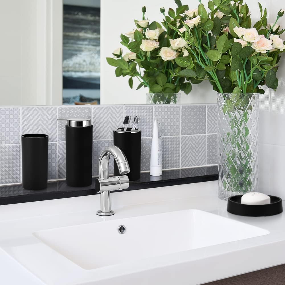 Stylish 6-Piece Black Bathroom Accessory Set With Essential bath essentials