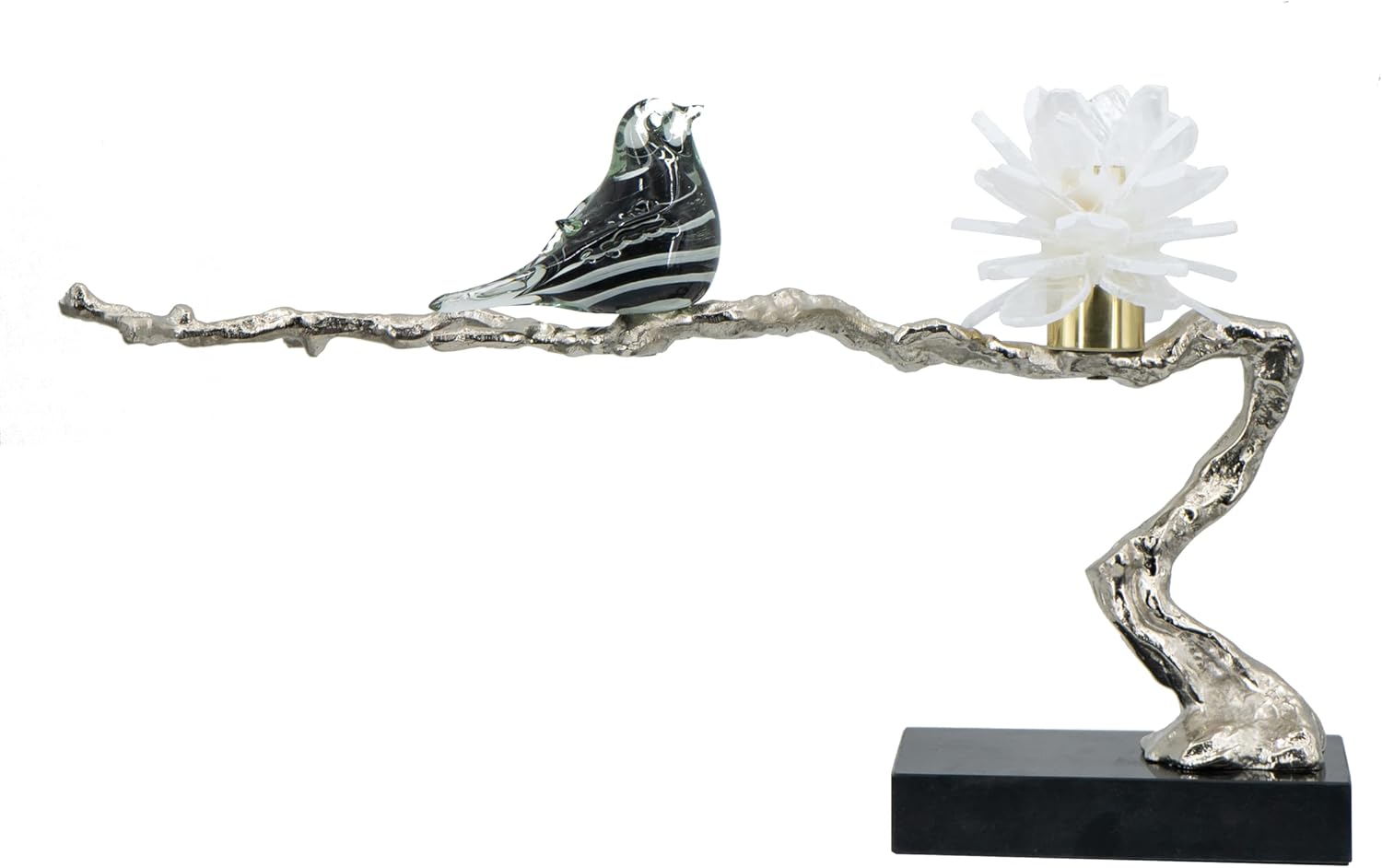 Nature-Inspired Marble Candle Holder with Black Bird