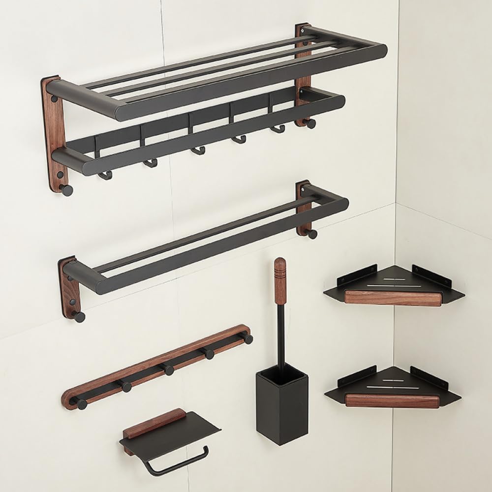 Double Towel Bar Aluminum Alloy Modern Black Design