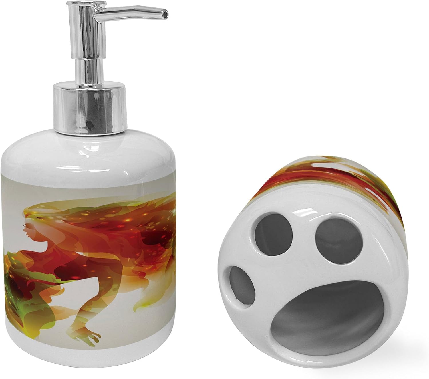 Charming Floral Dispenser Toothbrush Holder Set