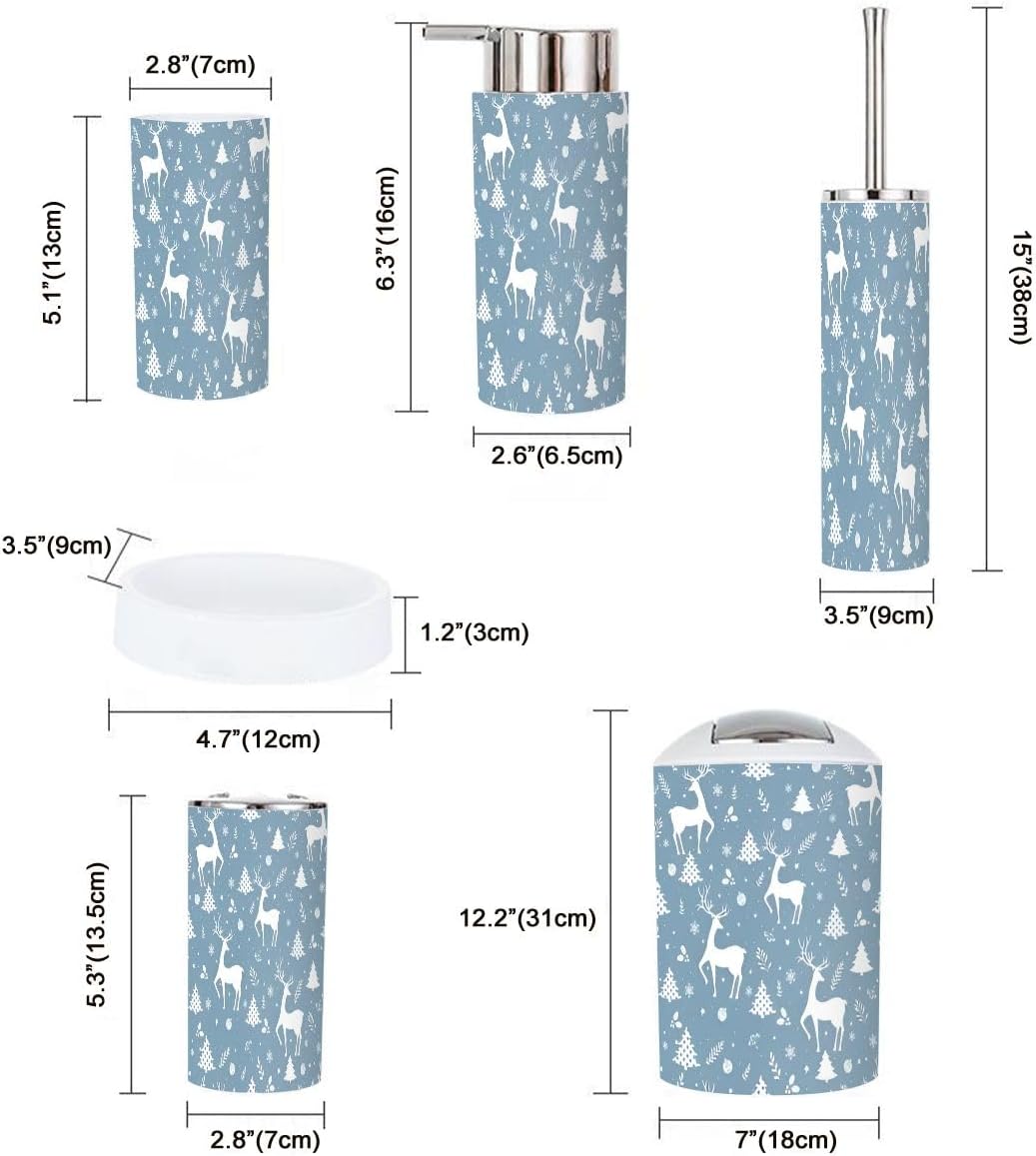 6 Piece Bathroom Accessory Set with Deer Christmas Pattern