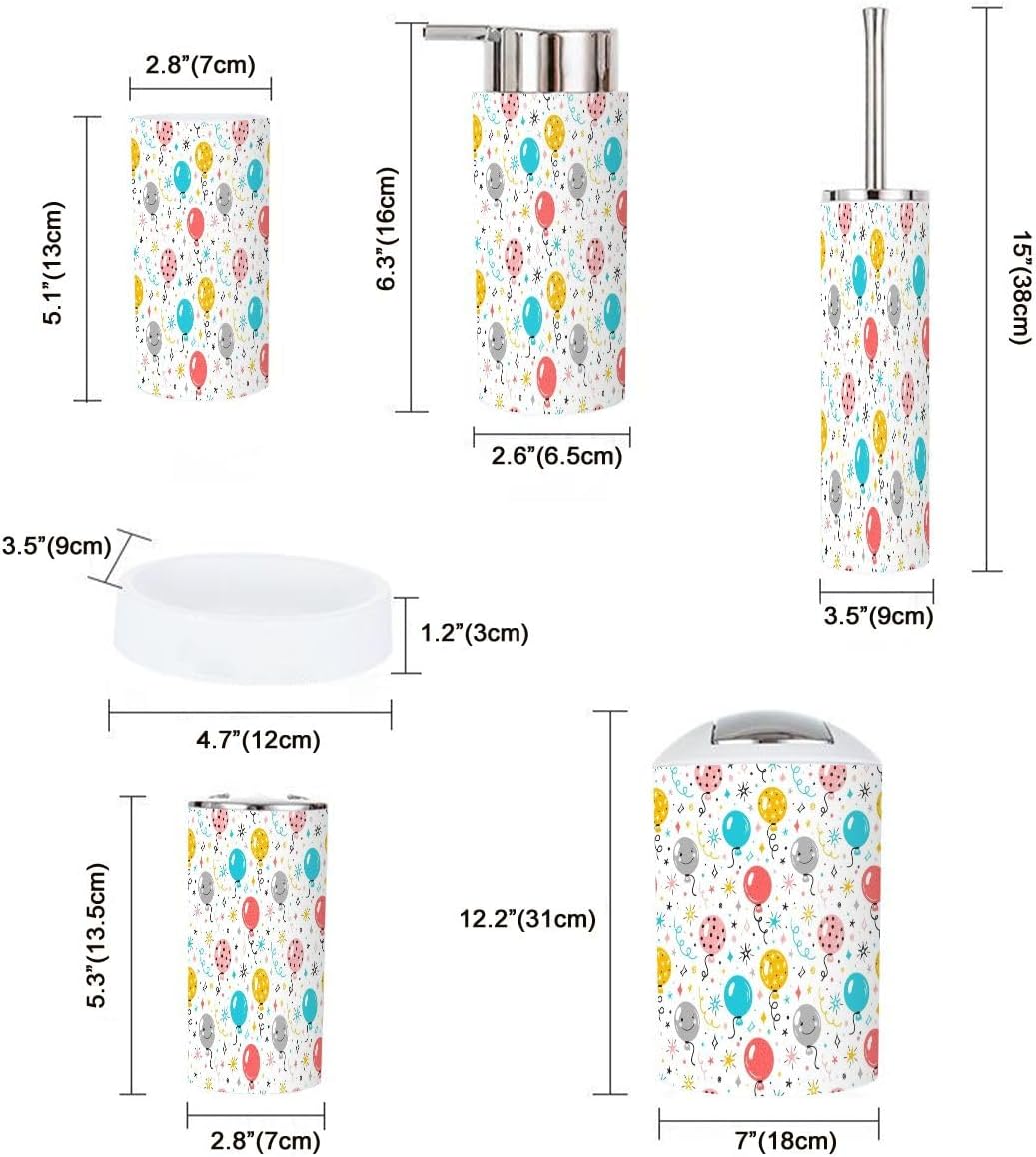 6 Piece Festive Bathroom Accessory Set with Cute Balloons Stars Doodles