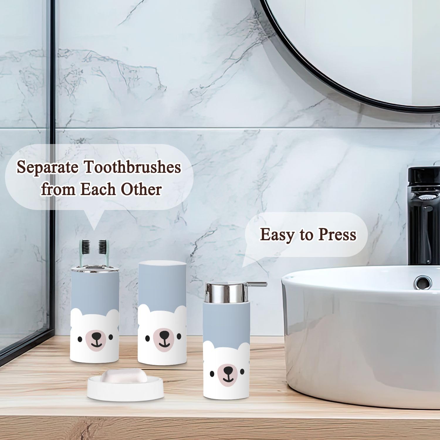 Cute Animal Wall Art and 6-Piece Bathroom Set for Kids