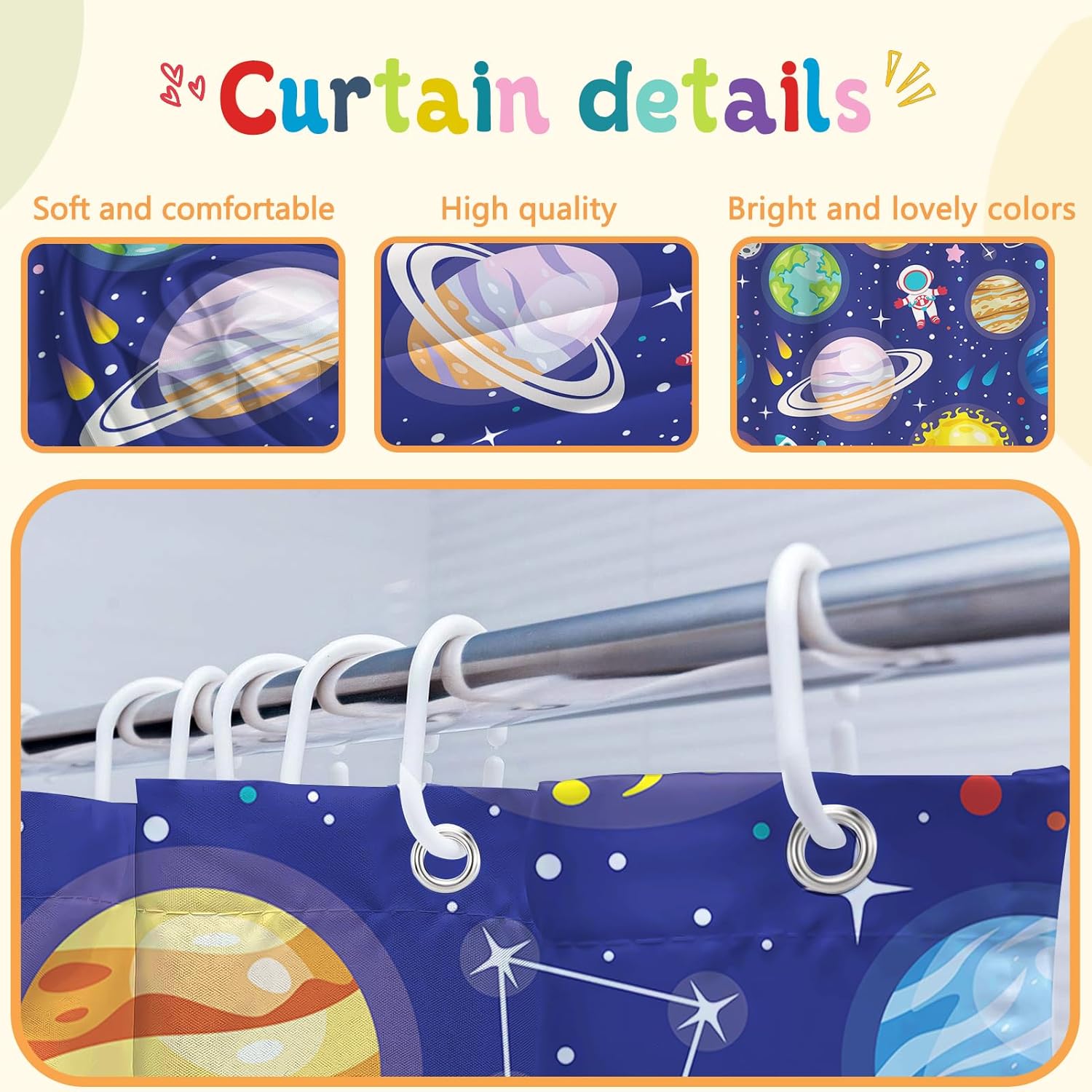 Kids Bathroom Set with Outer Space Design and 12 Hooks
