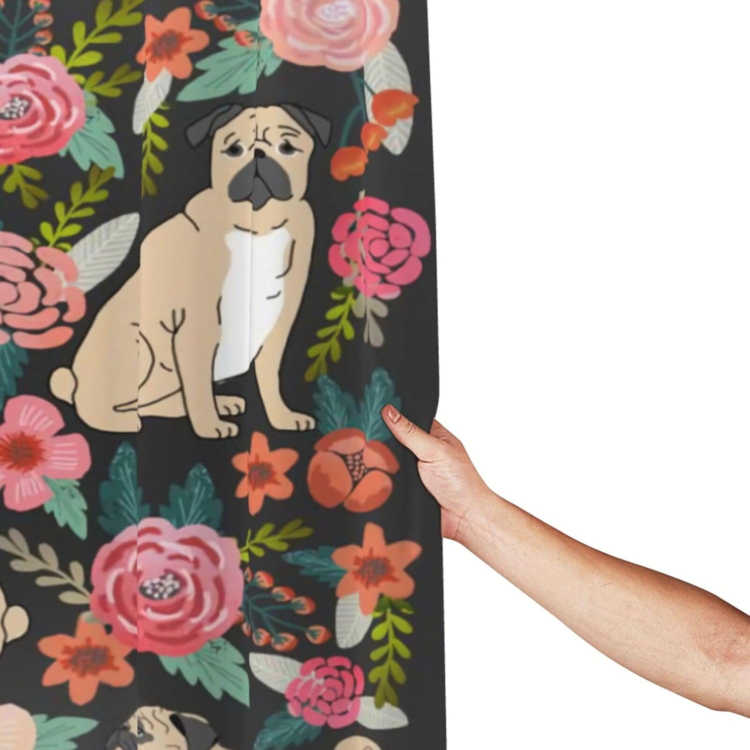 Xoeiran Farmhouse Florals Pug Dogs Shower Curtain 72x72 Inch