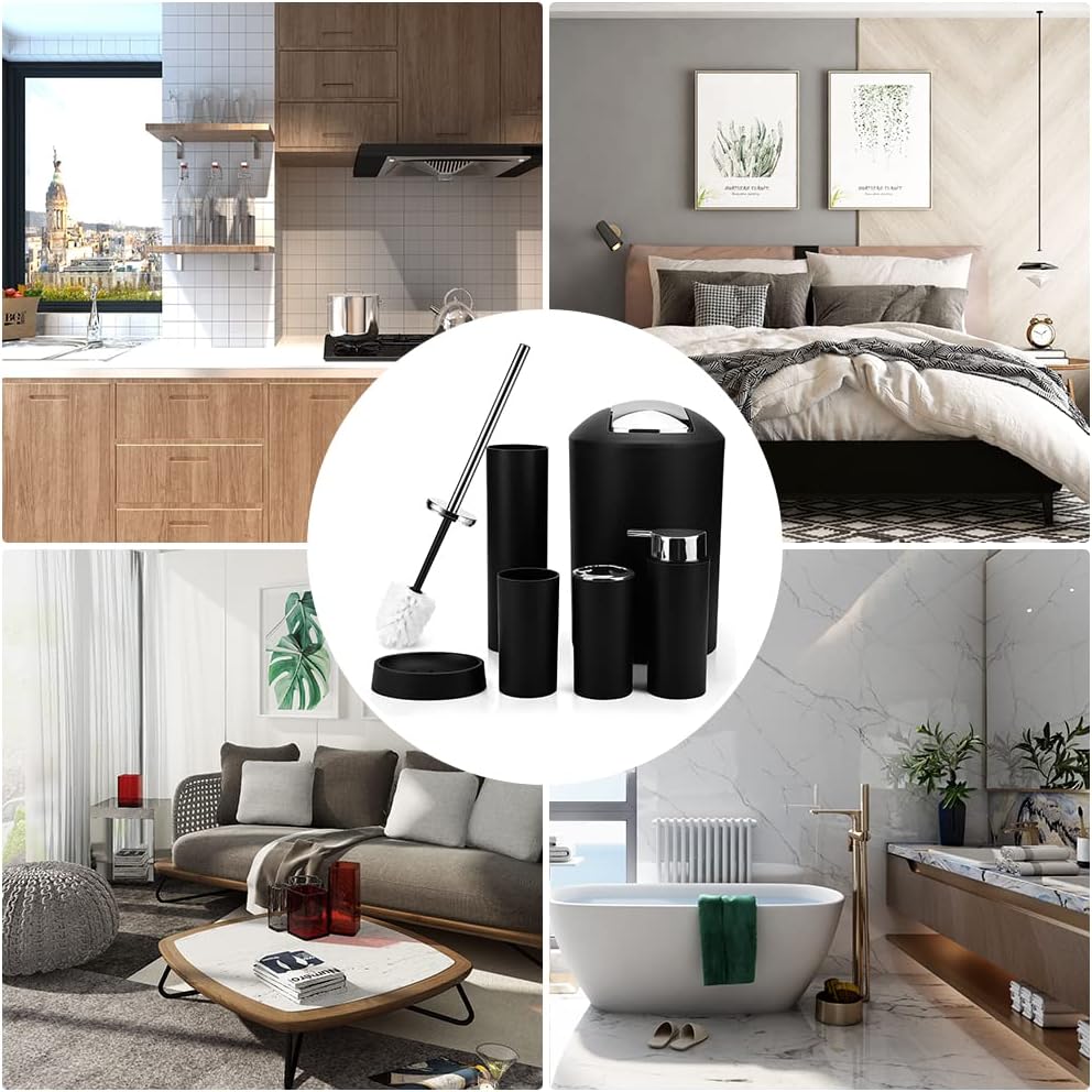 Stylish 6-Piece Black Bathroom Accessory Set With Essential bath essentials